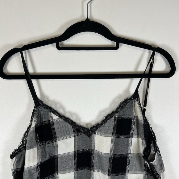 Victoria’s Secret Checkered Lace‎ Camisole Cami Sz L Black White Flannel Shimmer - Picture 2 of 8